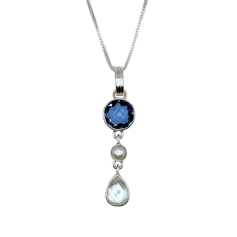 LONDON BLUE TOPAZ AND PEARL NECKLACE