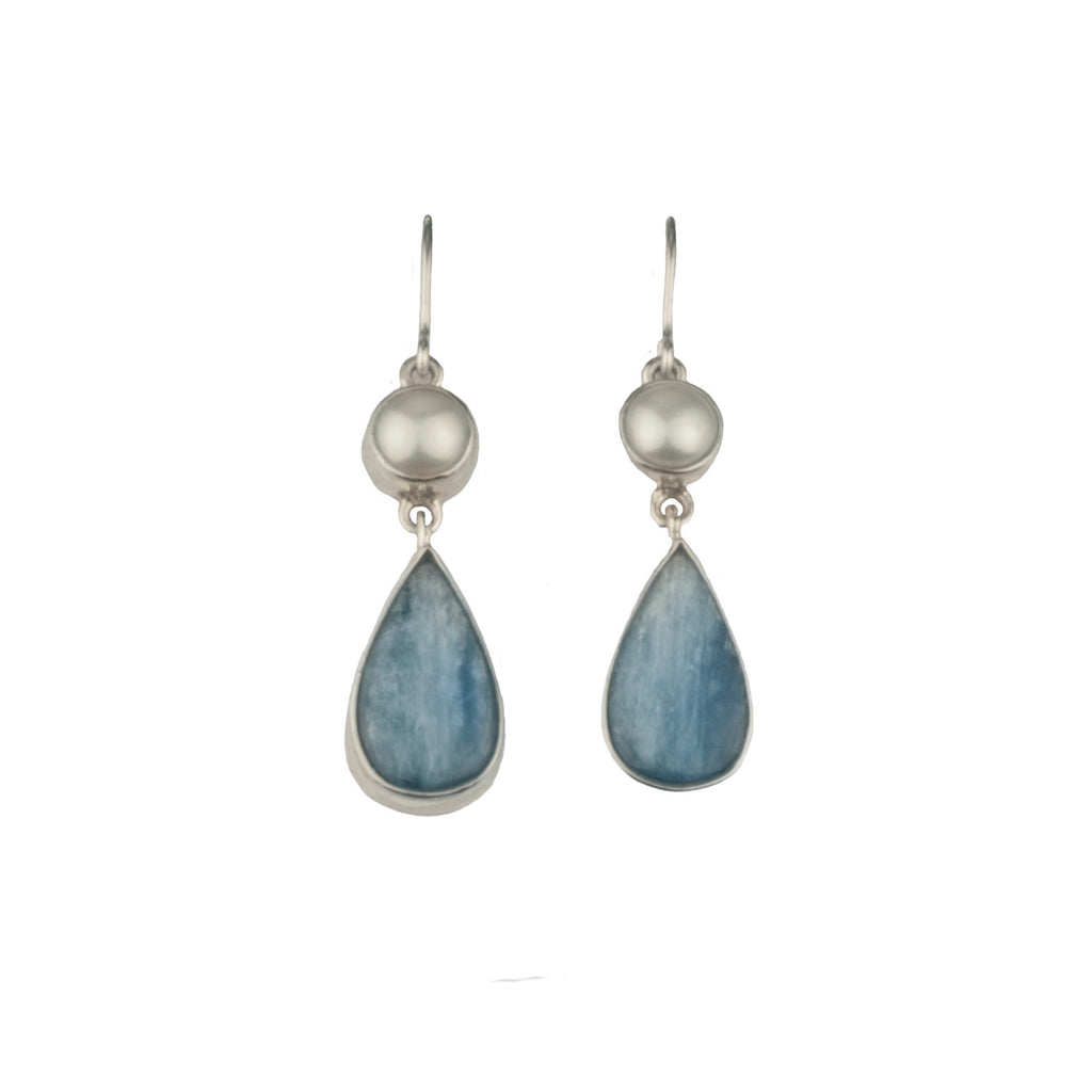 BLUE KYANITE AND PEARL EARRINGS