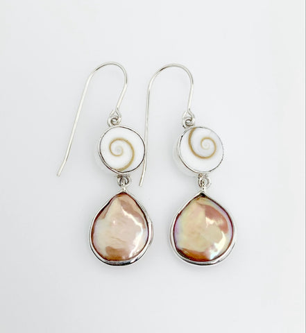 SHIVA SHELL & PEACH PEARL EARRINGS