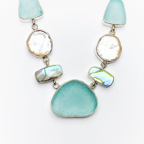 SEA GLASS AND SHELL ELABORATE NECKLACE