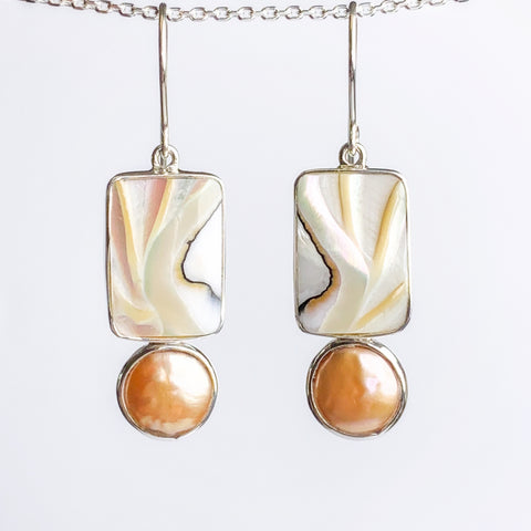 RECTANGLE NAUTILUS AND COIN PEARL EARRINGS