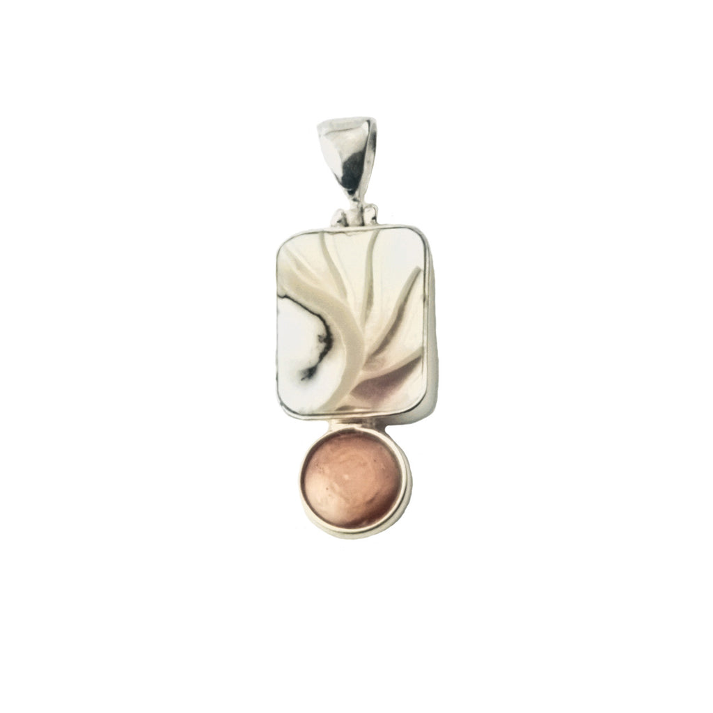 NAUTILUS AND PEACH PEARL PENDANT