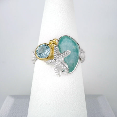 MICHOU AMAZONITE & TOPAZ SEALIFE RING
