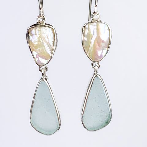 PEARL & SEAFOAM SEAGLASS EARRINGS