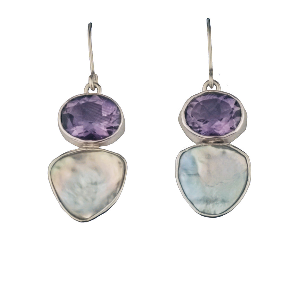 AMETHYST AND KEISHI PEARL EARRINGS