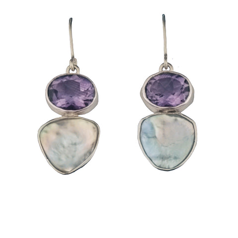 AMETHYST AND KEISHI PEARL EARRINGS
