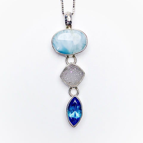 LARIMAR DRUZY AND BLUE TOPAZ PENDANT