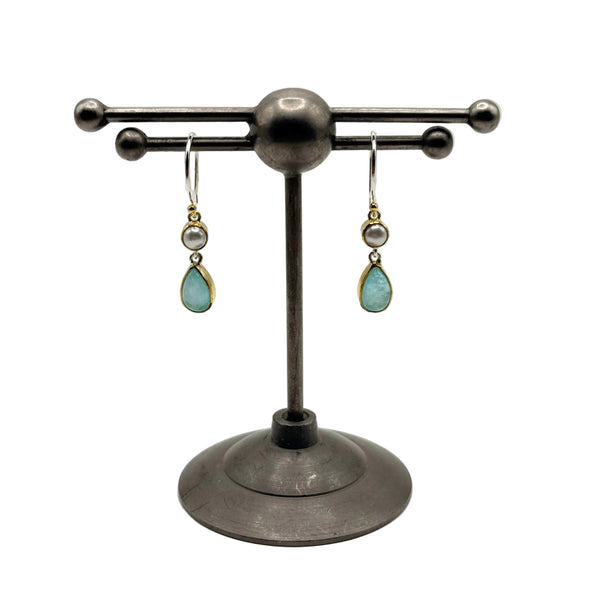 AMAZONITE AND PEARL GOLD EARRINGS
