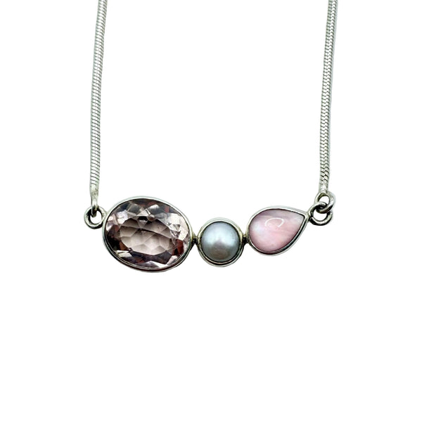 PINK AND PEARL BAR NECKLACE