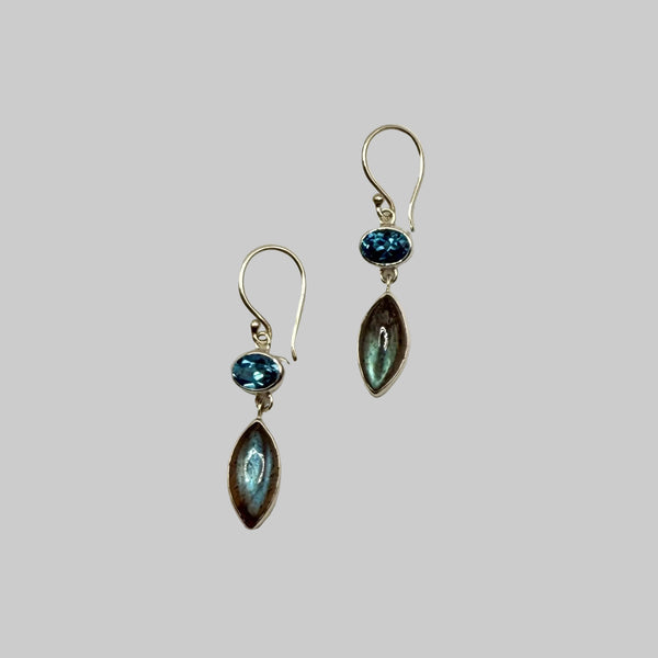 BLUE TOPAZ AND LABRADORITE EARRINGS