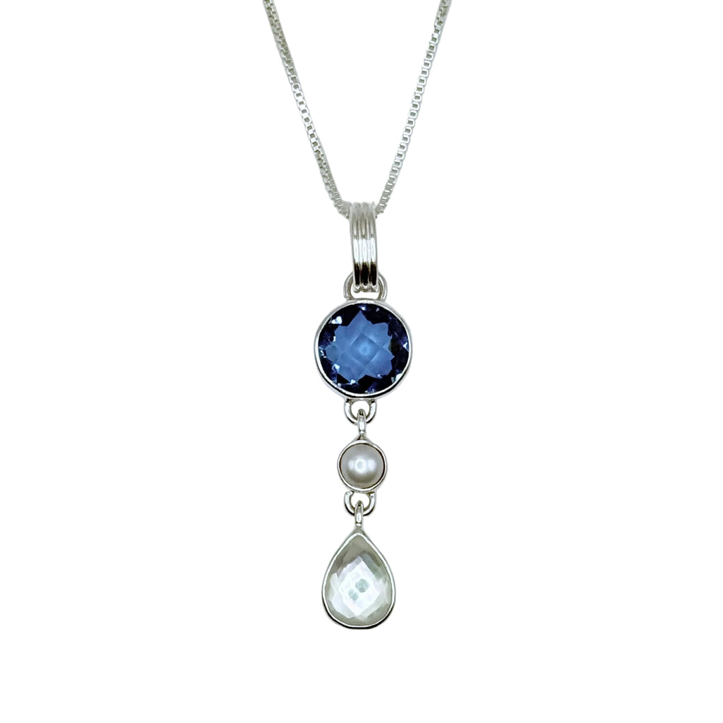 LONDON BLUE TOPAZ AND PEARL NECKLACE