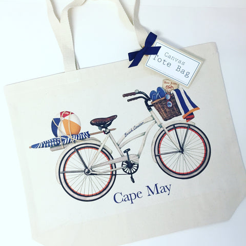 CAPE MAY WHITE BIKE CANVAS TOTE BAG