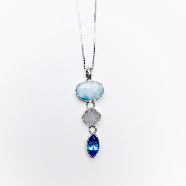 Mystical Madness Larimar, Druzy, and Blue topaz pendant