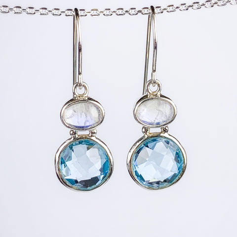 Moonstone and Faceted Blue Topaz Earrings