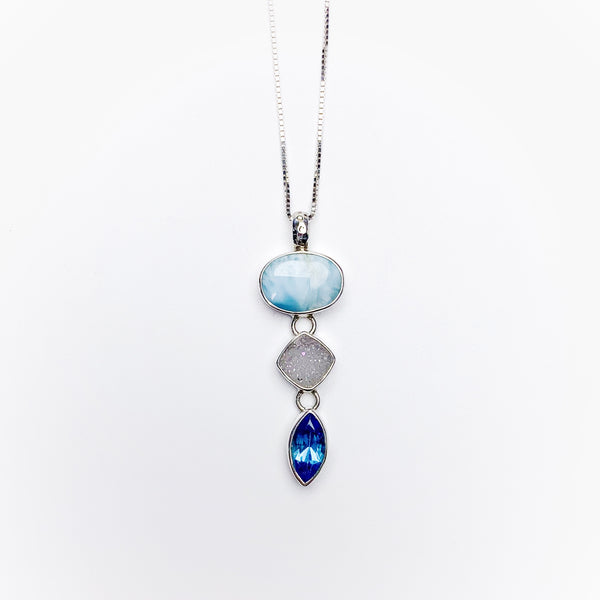 Mystical Madness Larimar, Druzy, and Blue topaz pendant