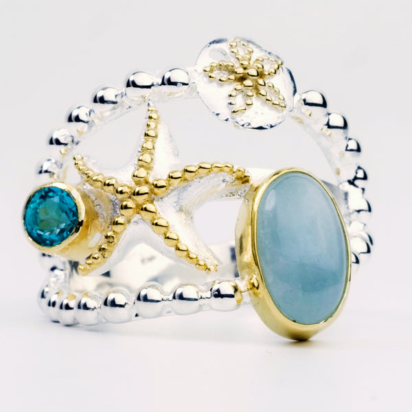 MICHOU ROPING STARFISH AQUAMARINE RING